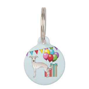 Placa Para Mascotas Cumpleaños Feliz Colorido Galgo Italiano Crema