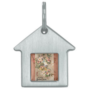 Placa Para Mascotas Cumpleaños Floral Campestre Victoriano de la décad
