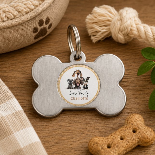 Placa Para Mascotas Cumpleaños Perro Vamos a Pawty (Dog Let's Pawty Birthday Pet ID Tag)