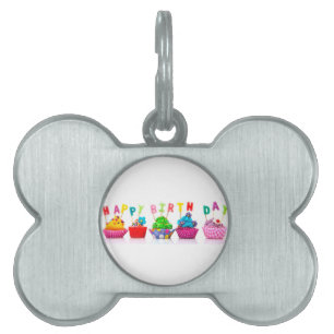 Placa Para Mascotas Cupcakes de Cumpleaños Feliz