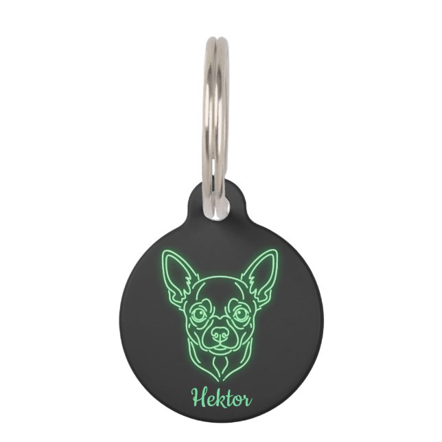 Placa Para Mascotas Custom Chihuahua Neon Glow Personalized (Anverso)