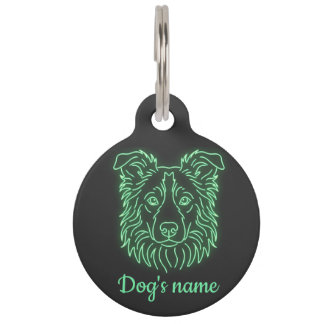 Placa Para Mascotas Custom Name Neon Collie Glow Pet ID Tag
