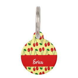 Placa Para Mascotas Custom name red cherries on yellow