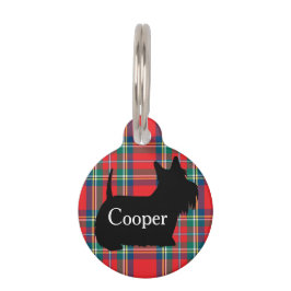 Placa Para Mascotas Custom Name Scottish Terrier Dog Plaid Pet ID Tag