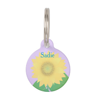 Placa Para Mascotas Custom Name, Sunflower Round Pet Dog ID Tag