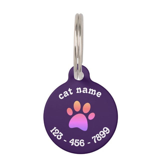 Placa Para Mascotas customized cat name and lost details black Cat Pet (Anverso)