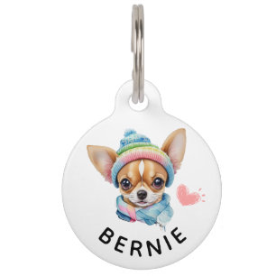 Placa Para Mascotas Cuta acuarela Chihuahua Perro, Nombre, Teléfono, C