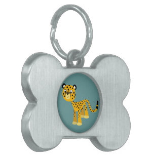 Placa Para Mascotas Cuta feliz Personalizado Cheetah Pet Tag