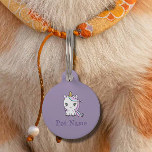 Placa Para Mascotas Cuta unicornio púrpura etiqueta
