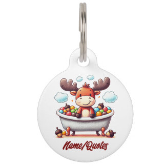 Placa Para Mascotas Cute Baby Moose Bath Time Cartoon Illustration