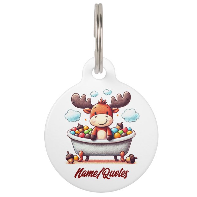 Placa Para Mascotas Cute Baby Moose Bath Time Cartoon Illustration (Anverso)