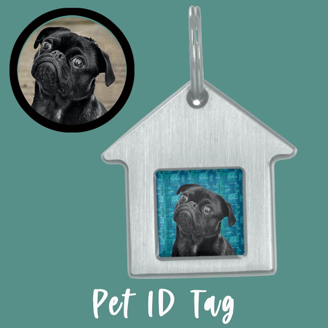 Placa Para Mascotas Cute Black Pug Face Charm | Unique Custom Dog Love (Subido por el creador)