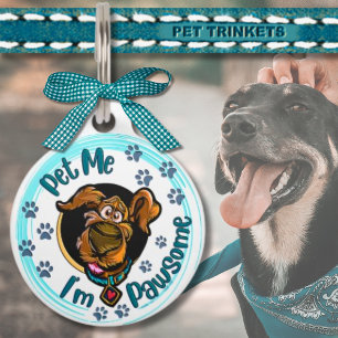 Placa Para Mascotas Cute Blue Pawprint Mascota Yo soy perro pastoso