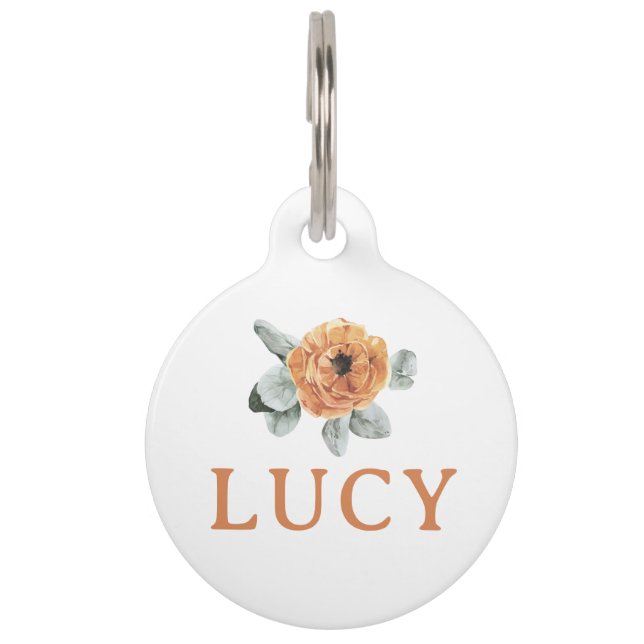 Placa Para Mascotas Cute Boho Terracotta Floral Nombre Personalizado (Anverso)