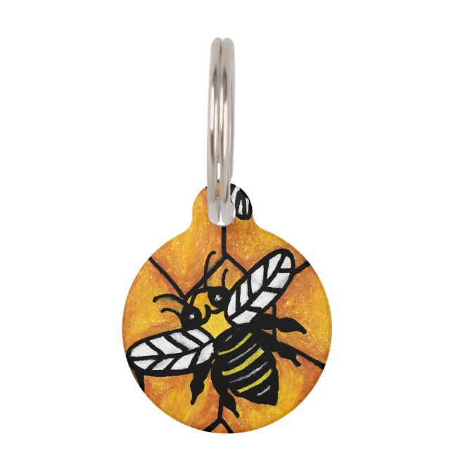 Placa Para Mascotas Cute Buzzing Yellow Jacket Bee Honeycomb (Anverso)