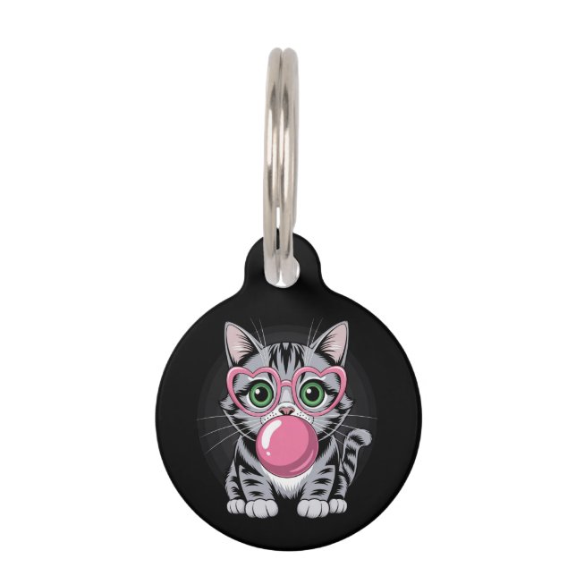 Placa Para Mascotas Cute Cat Kitty Eating Gum and Making Bubble Funny (Anverso)