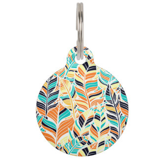 Placa Para Mascotas Cute colorful boho leaves pattern