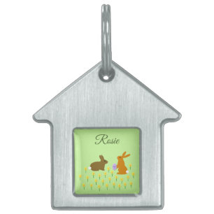 Placa Para Mascotas Cute Easter Bunnies y Daffodils Personalizado Masc