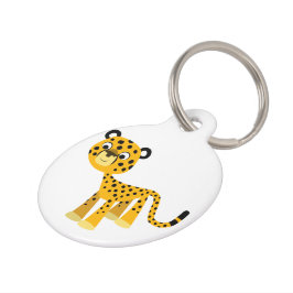 Placa Para Mascotas Cute Feliz Personalizado Cheetah Dog Tag