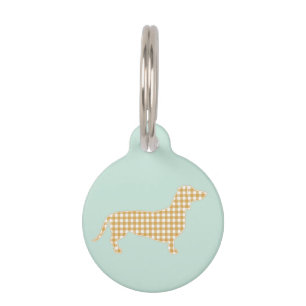 Placa Para Mascotas Cute Gingham Dachshund Duck Egg Blue