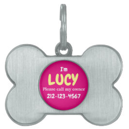 Placa Para Mascotas Cute Girly Silver Hueso en forma de rosa caliente
