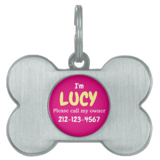 Placa Para Mascotas Cute Girly Silver Hueso en forma de rosa caliente 