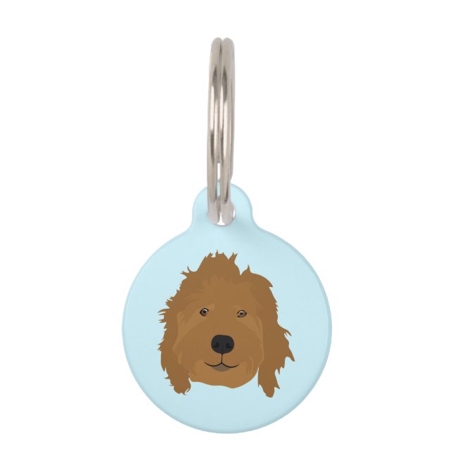 Placa Para Mascotas Cute Goldendoodle Face Blue (Anverso)