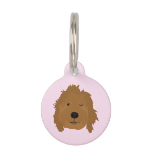 Placa Para Mascotas Cute Goldendoodle Face Rosa