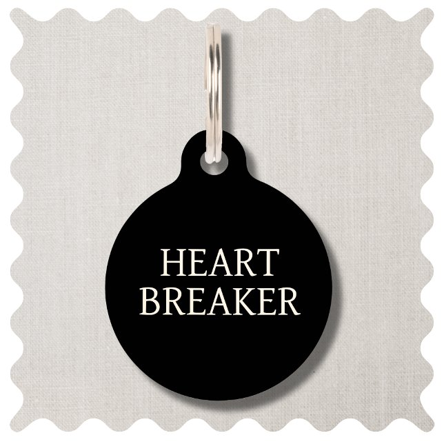 Placa Para Mascotas Cute Heart Breaker Moderno Black Dog Pet ID Etique (Funny Heart Breaker Dog ID Tag in Modern Black )