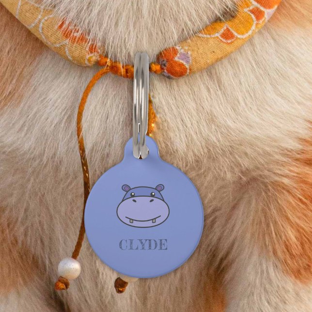 Placa Para Mascotas Cute Hippo Face (Cute Hippo Face Pet ID Tag)