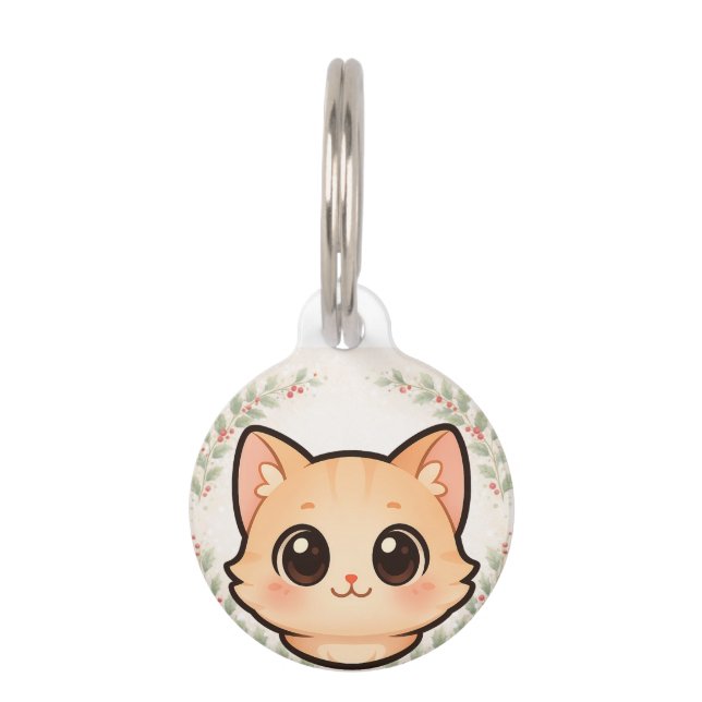 Placa Para Mascotas Cute Kawaii Cat Face Pet ID Tag (Anverso)