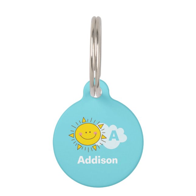 Placa Para Mascotas Cute Kawaii Happy Sunshine Monograma (Anverso)