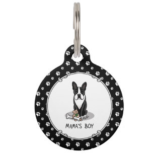 Placa Para Mascotas Cute Mama's Boy Boston Terrier (negro)