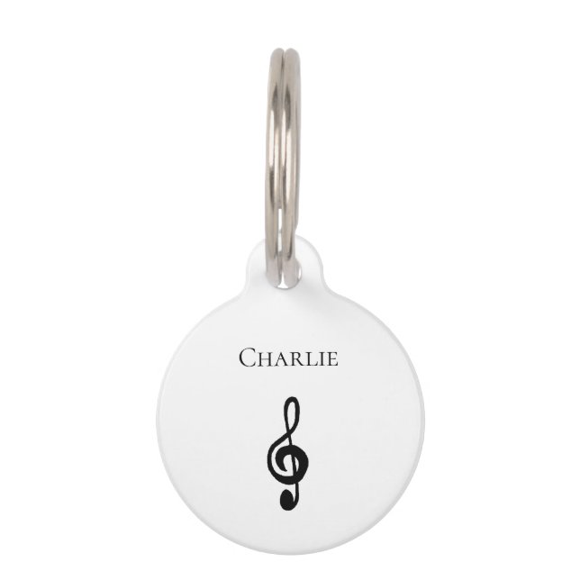 Placa Para Mascotas Cute Musical Treble Clef Black White (Anverso)