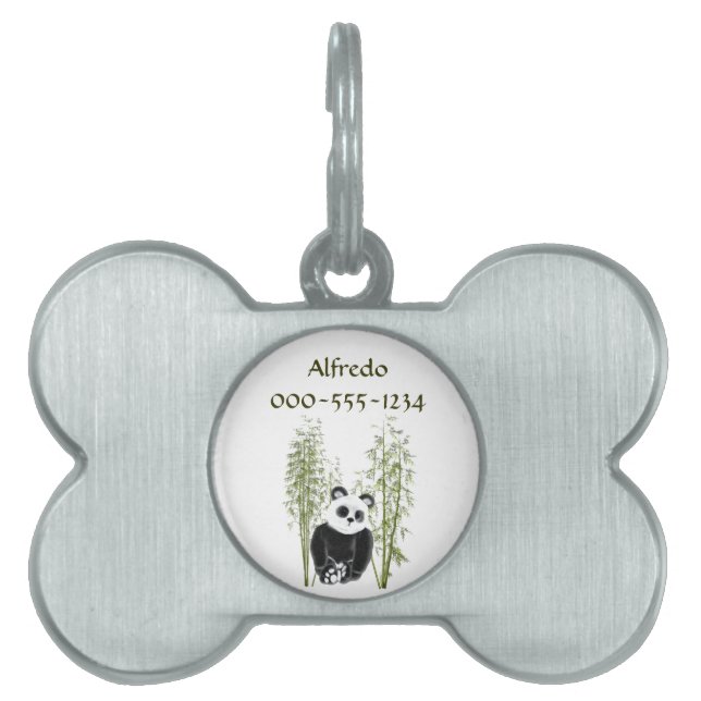 Placa Para Mascotas Cute Panda Sentado En Bambú (Frente)