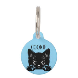 Placa Para Mascotas Cute Peeking Cat Pesonalized 