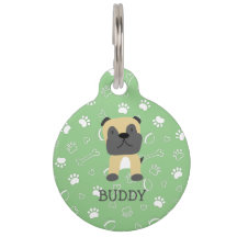 Cute Pug Dog Nombre Personalizable Pet ID Etiqueta