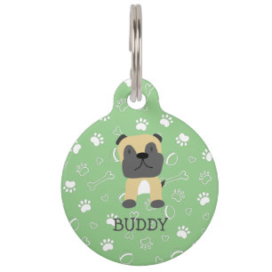 Placa Para Mascotas Cute Pug Dog Nombre Personalizable Pet ID Etiqueta