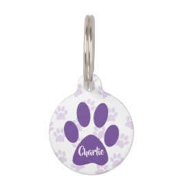 Placa Para Mascotas Cute Purple Paw Imprime la etiqueta de identificac