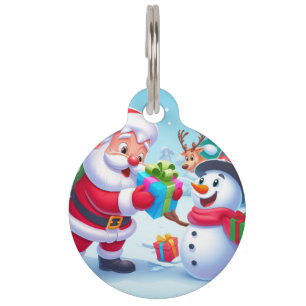 Placa Para Mascotas Cute Santa y Snowman