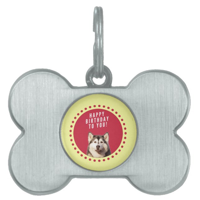 Placa Para Mascotas Cute Siberian Husky Dog Feliz cumpleaños (Frente)