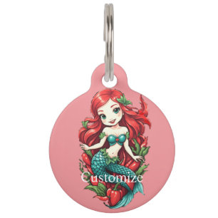 Placa Para Mascotas Cute Sirena de Dos Colas Pelirroja Thunder_Cove