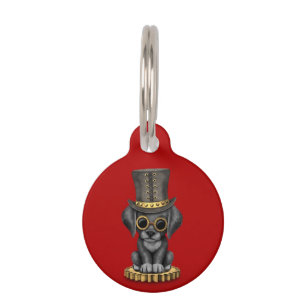 Placa Para Mascotas Cute Steampunk Black Lab Perro de cachorro, rojo