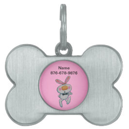 Placa Para Mascotas Cute Thumbup White Bunny Black Bow Tie Pink