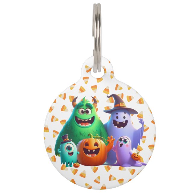 Placa Para Mascotas Cute y Guay, monstruos de Halloween (Anverso)