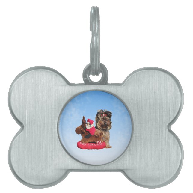 Placa Para Mascotas Cute Yorkshire Terrier Merry Christmas (Frente)