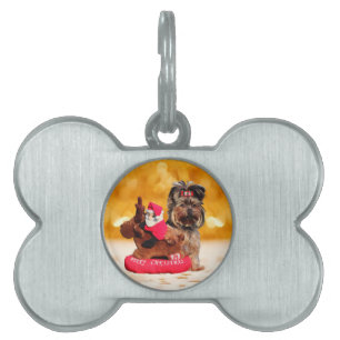 Placa Para Mascotas Cute Yorkshire Terrier Merry Christmas