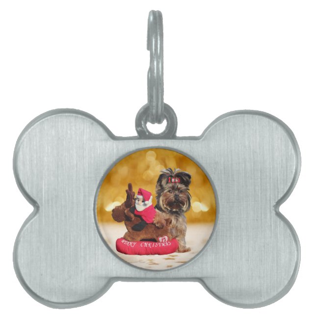 Placa Para Mascotas Cute Yorkshire Terrier Merry Christmas (Frente)