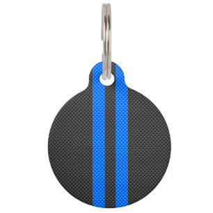 Placa Para Mascotas Cyan Blue Carbon Fiber Style Racing Stripes