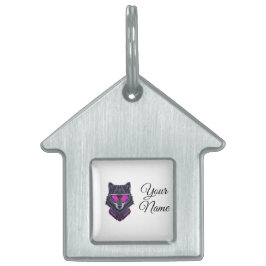 Placa Para Mascotas Cyberpunk Wolf Neon Art Personalizable Name Mug -